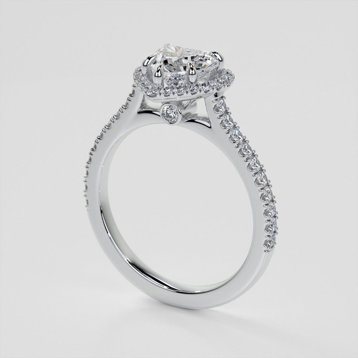 Lab Grown Diamond Heart Cut Halo Engagement Ring With Accents