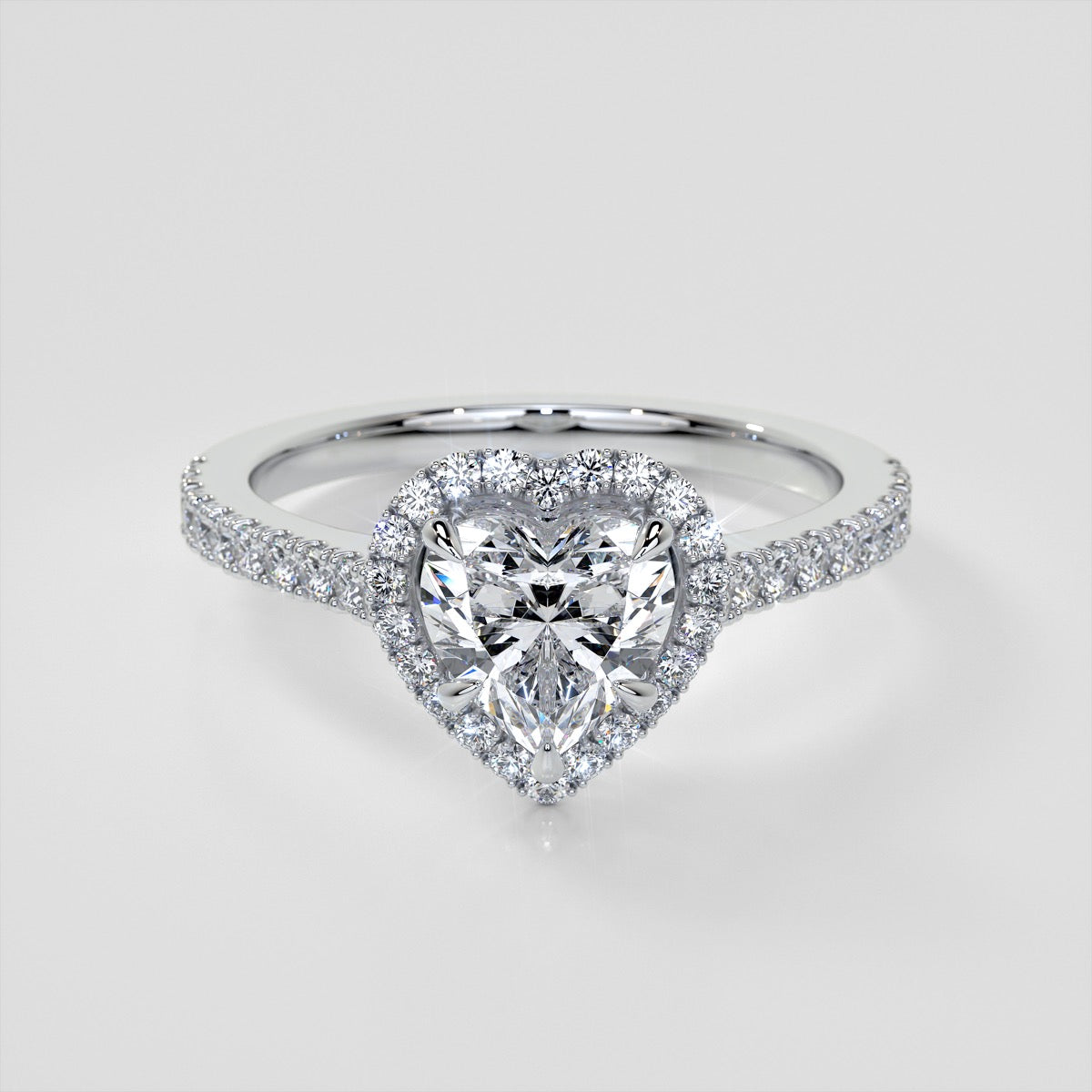 Lab Grown Diamond Heart Cut Halo Engagement Ring With Accents