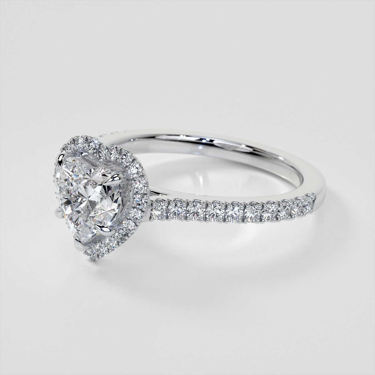 Lab Grown Diamond Heart Cut Halo Engagement Ring With Accents