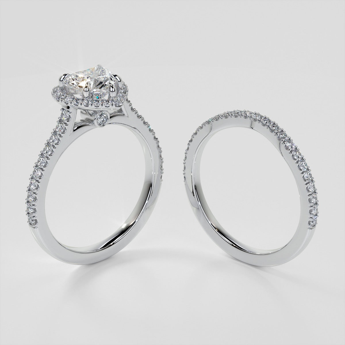 Lab Grown Diamond Heart Cut Halo Engagement Ring With Accents