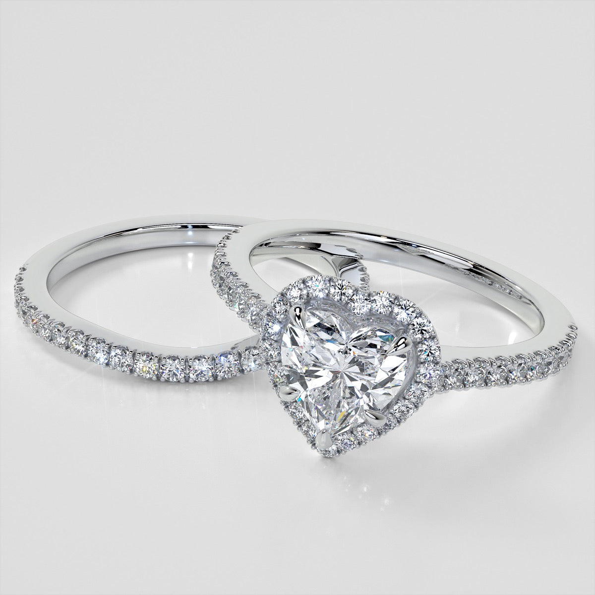 Lab Grown Diamond Heart Cut Halo Engagement Ring With Accents