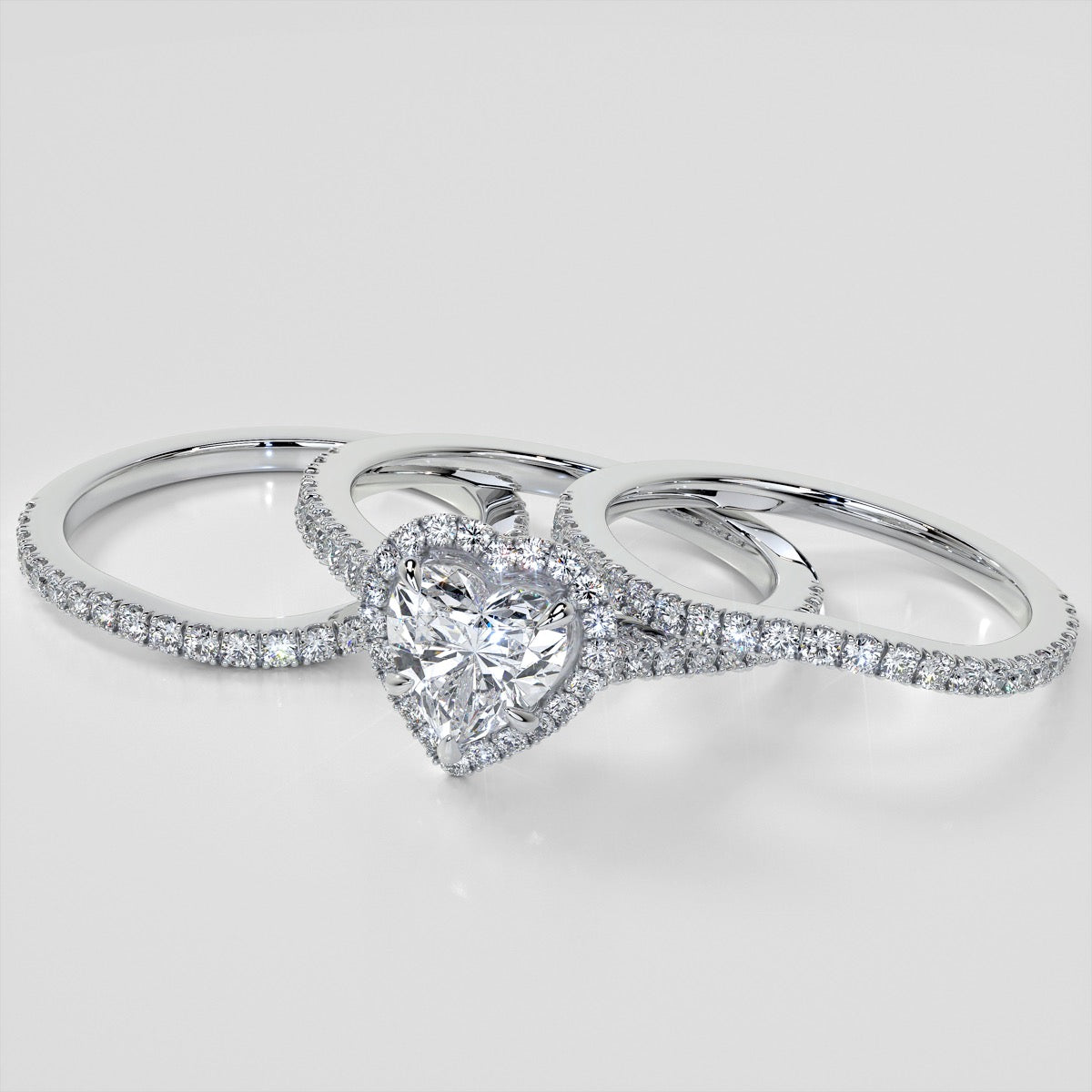 Lab Grown Diamond Heart Cut Halo Engagement Ring With Accents