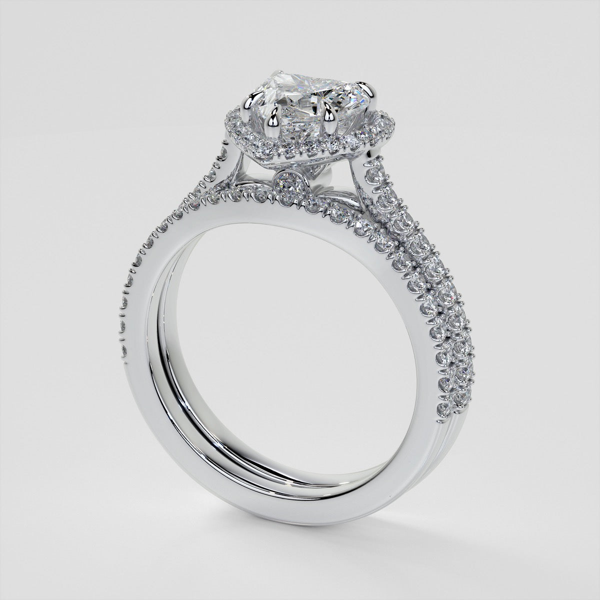 Lab Grown Diamond Heart Cut Halo Engagement Ring With Accents