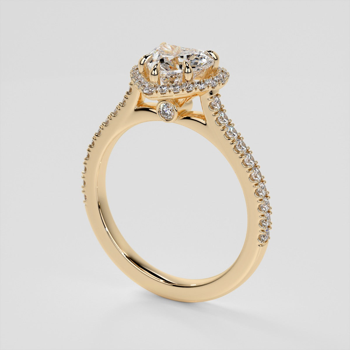 Lab Grown Diamond Heart Cut Halo Engagement Ring With Accents