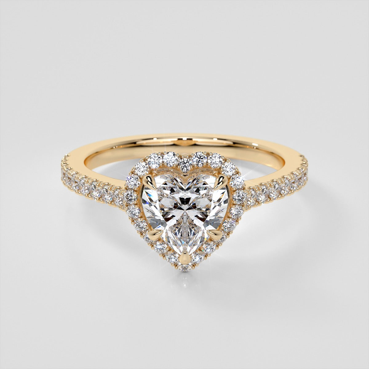 Lab Grown Diamond Heart Cut Halo Engagement Ring With Accents
