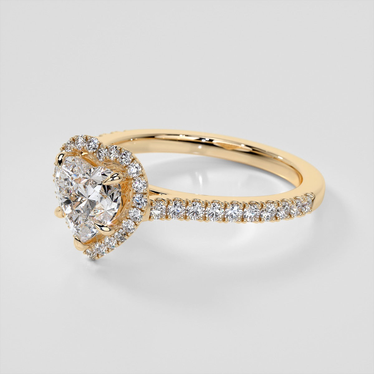 Lab Grown Diamond Heart Cut Halo Engagement Ring With Accents