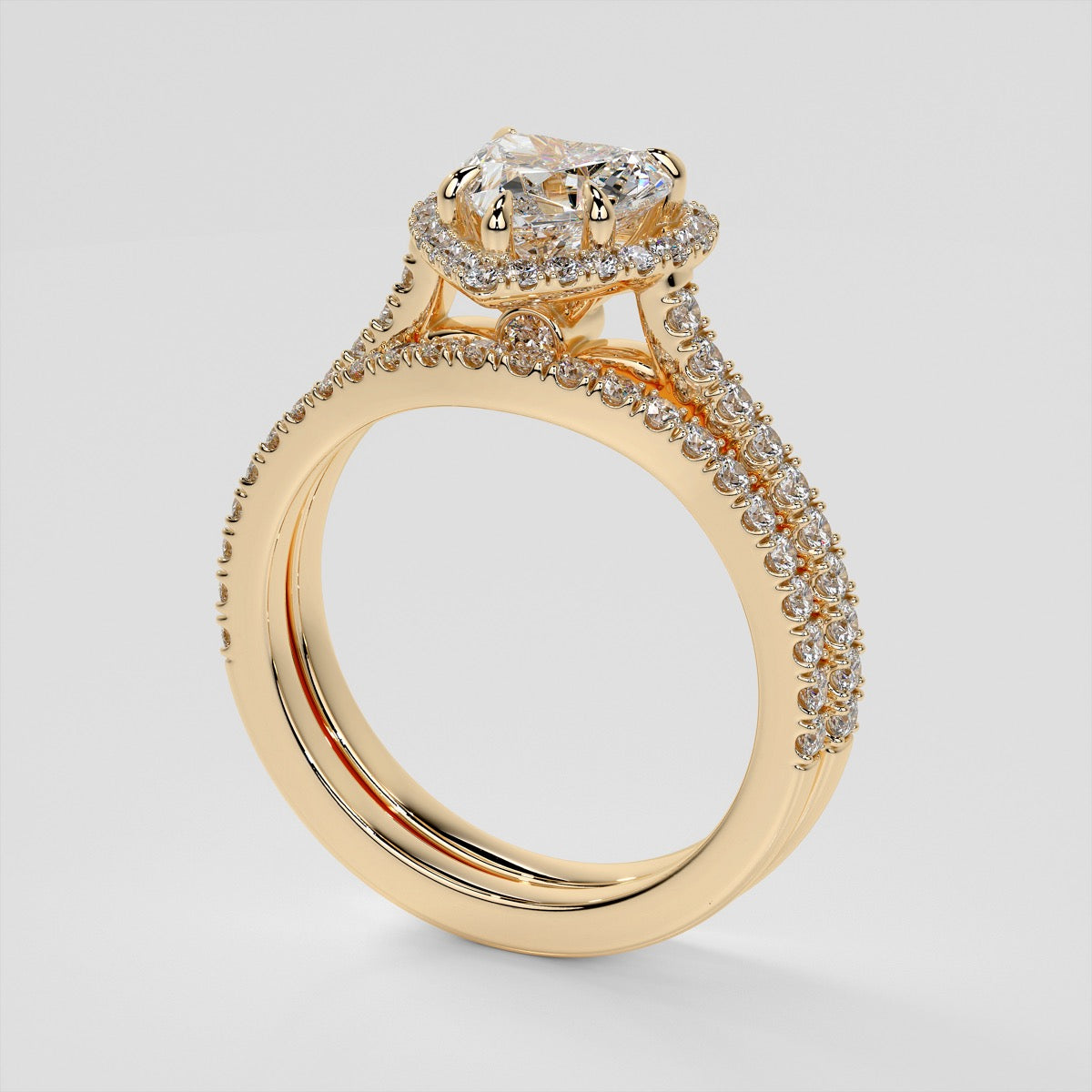 Lab Grown Diamond Heart Cut Halo Engagement Ring With Accents