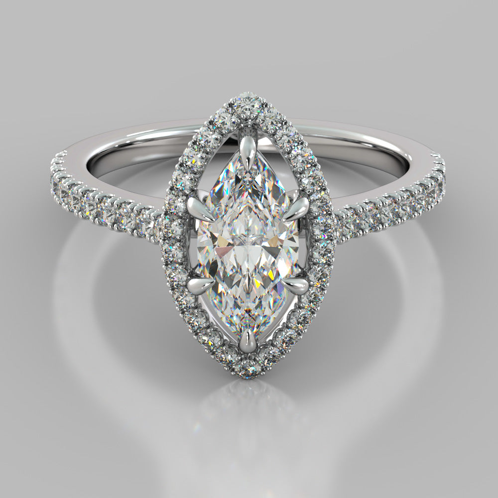 Lab grown Diamond Marquise Cut Engagement Ring With Pavé Halo