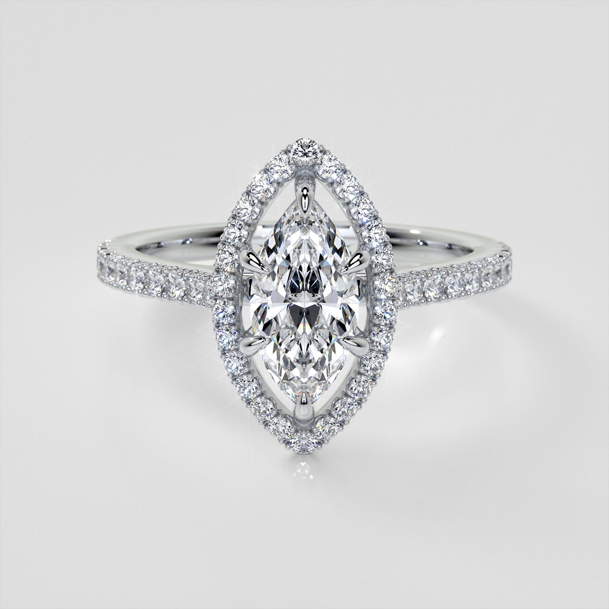 Lab grown Diamond Marquise Cut Engagement Ring With Pavé Halo