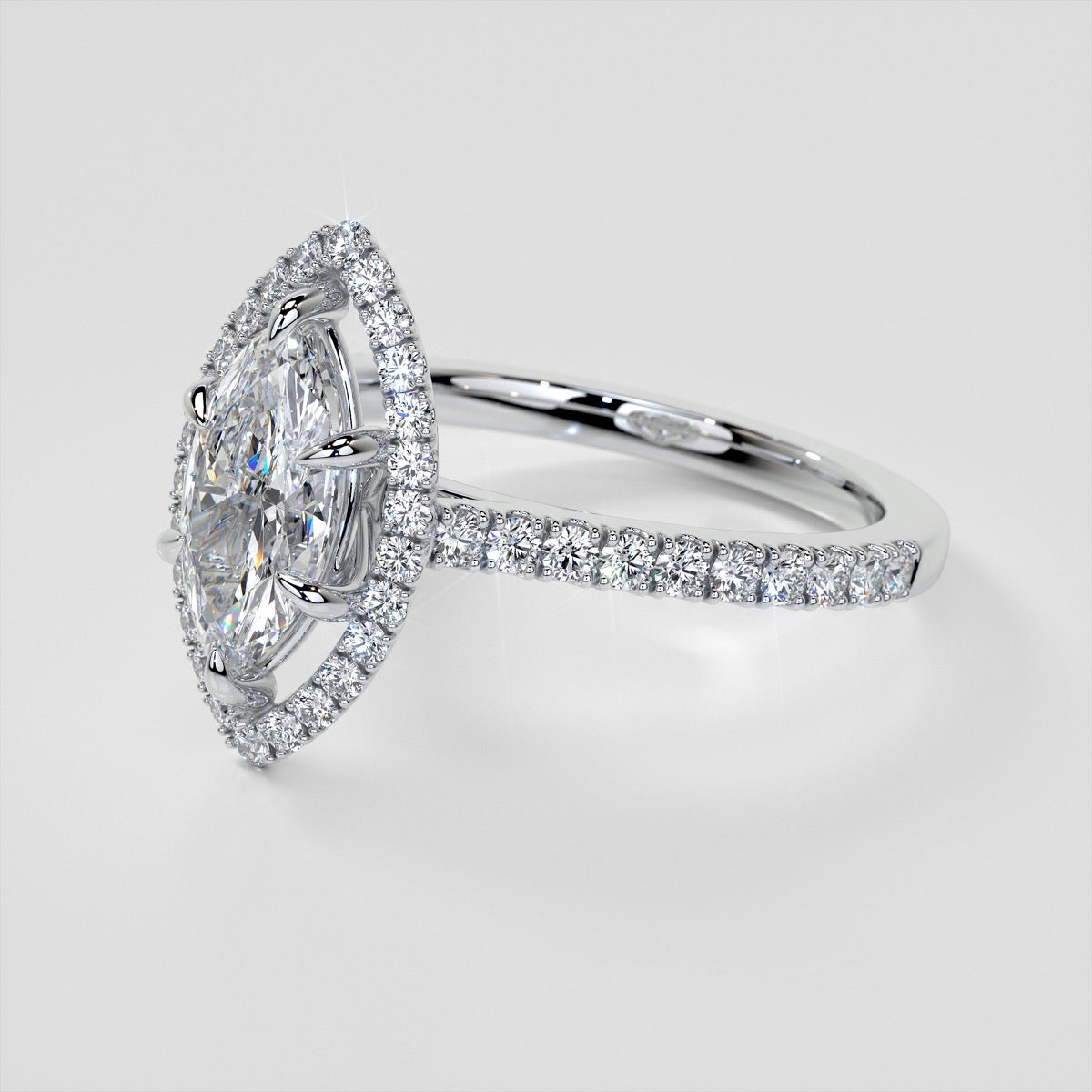Lab grown Diamond Marquise Cut Engagement Ring With Pavé Halo
