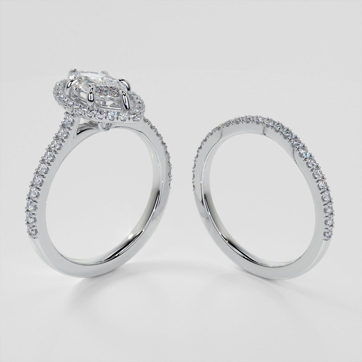 Lab grown Diamond Marquise Cut Engagement Ring With Pavé Halo