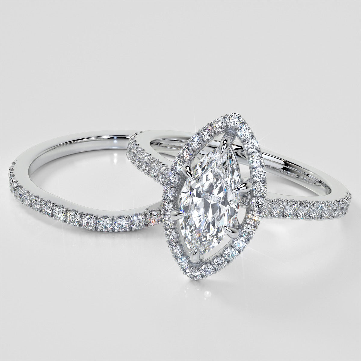 Lab grown Diamond Marquise Cut Engagement Ring With Pavé Halo