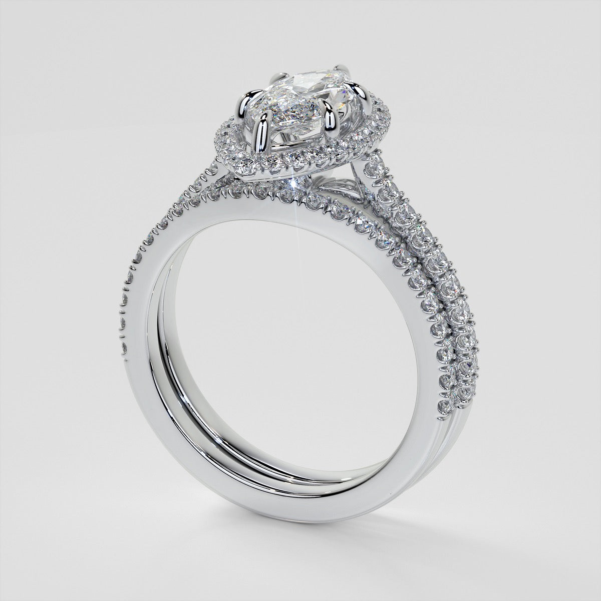 Lab grown Diamond Marquise Cut Engagement Ring With Pavé Halo