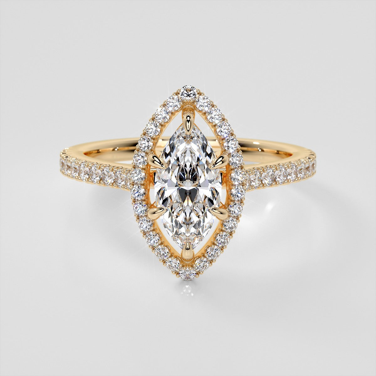 Lab grown Diamond Marquise Cut Engagement Ring With Pavé Halo