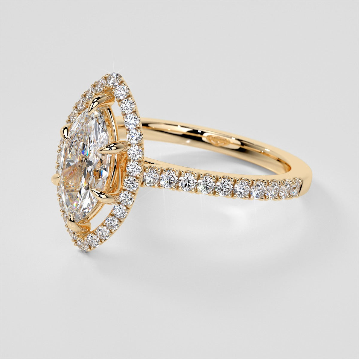 Lab grown Diamond Marquise Cut Engagement Ring With Pavé Halo