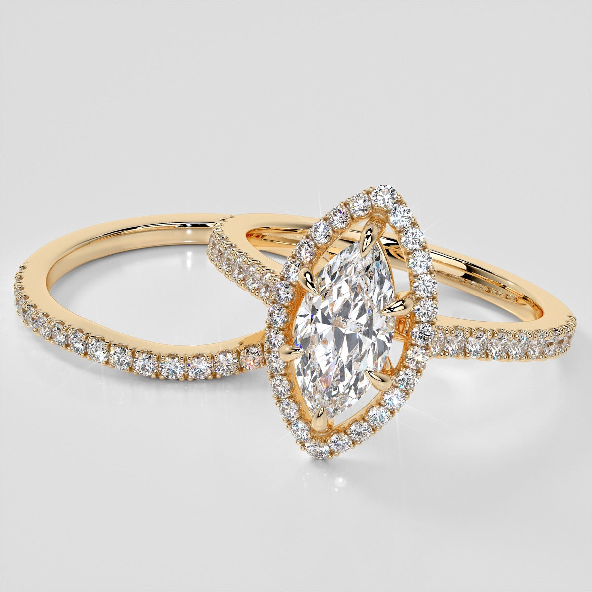Lab grown Diamond Marquise Cut Engagement Ring With Pavé Halo