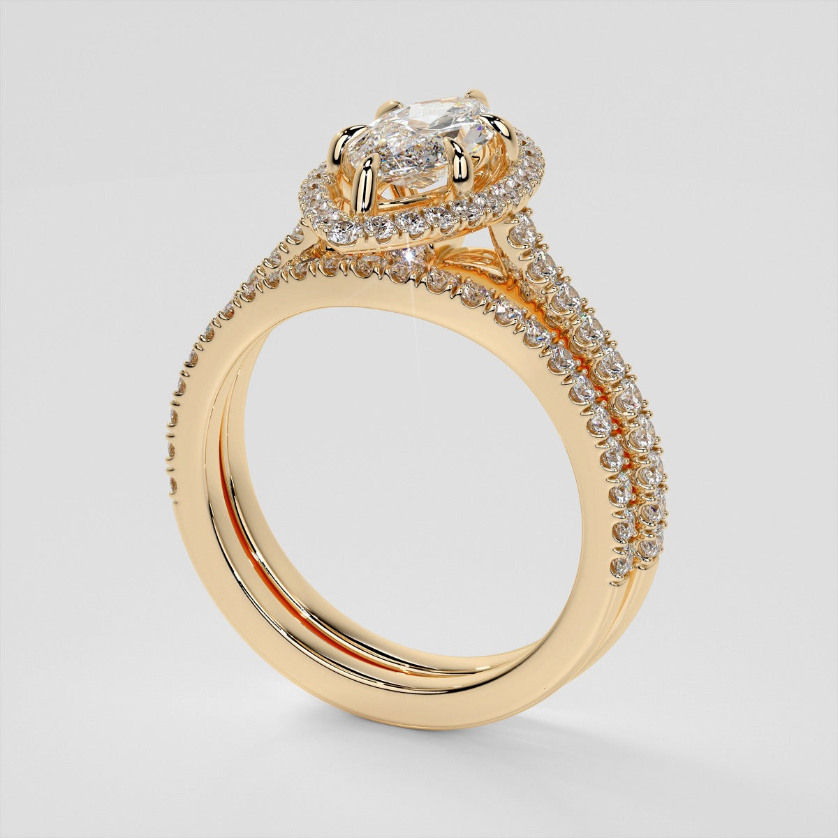 Lab grown Diamond Marquise Cut Engagement Ring With Pavé Halo