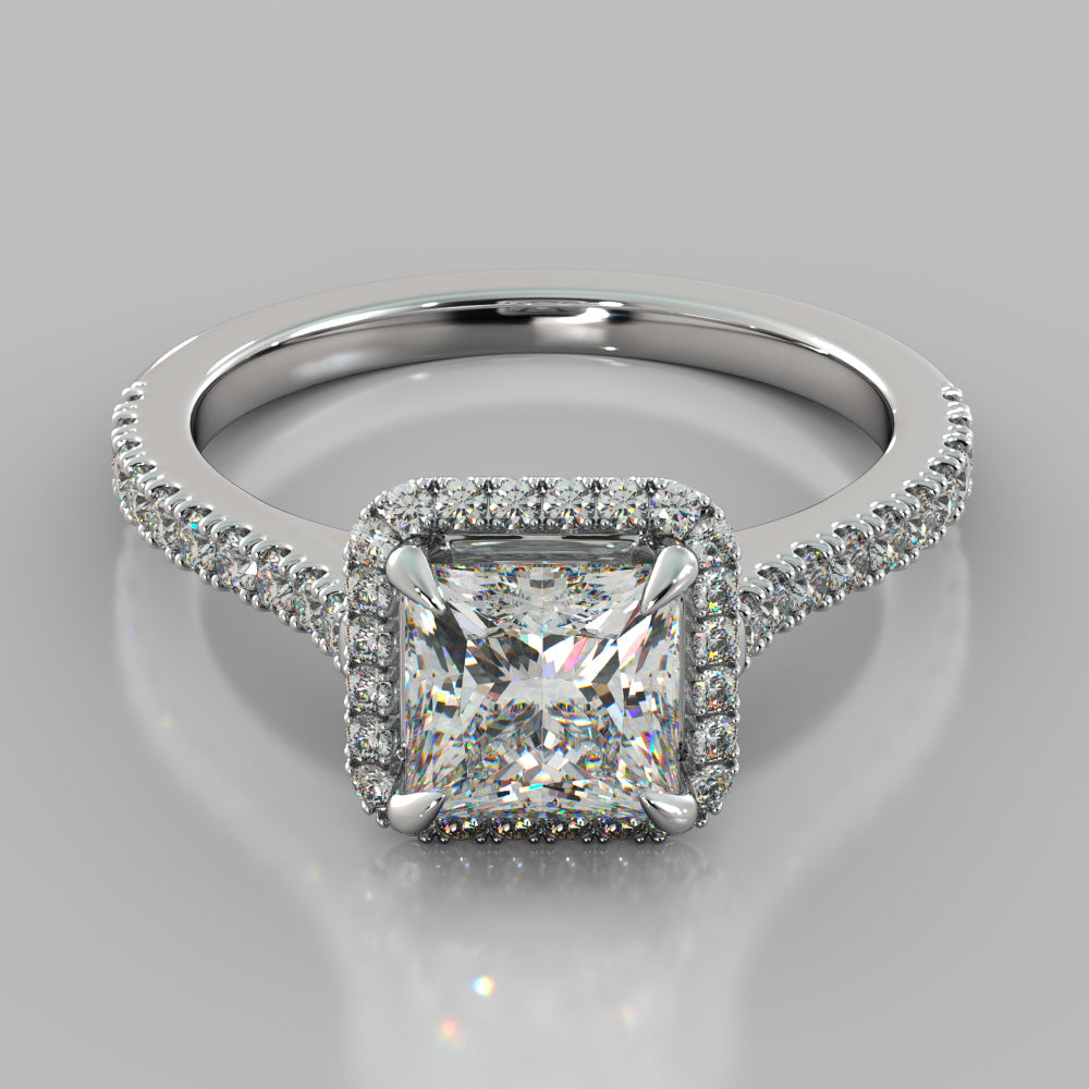 Lab Grown Diamond Princess Cut Halo Engagement Ring