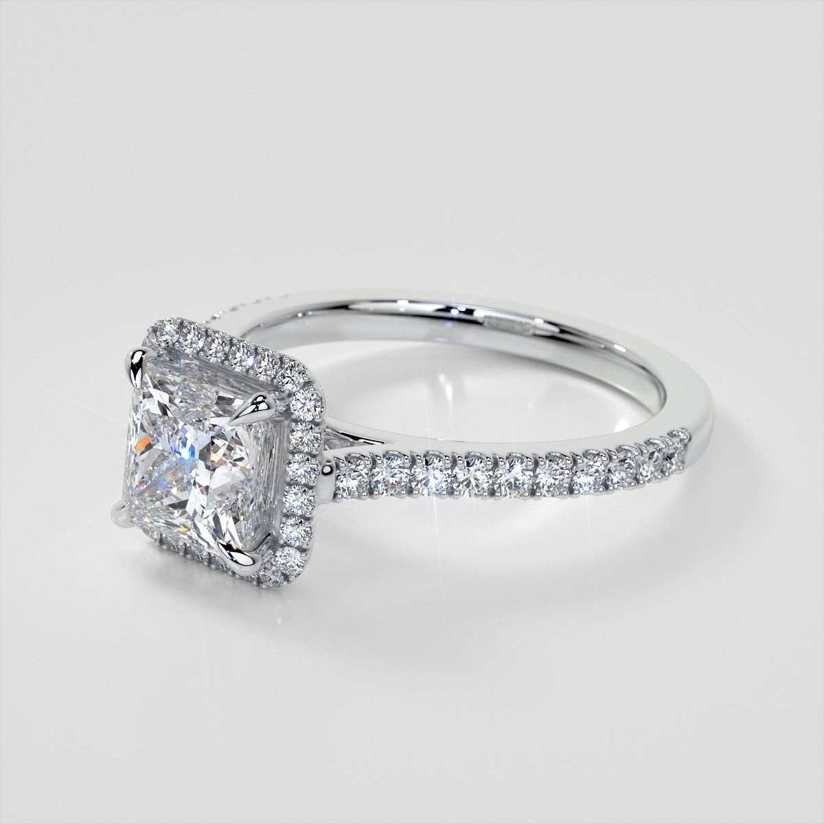 Princess Cut Halo Style Trio Wedding Set With Accents