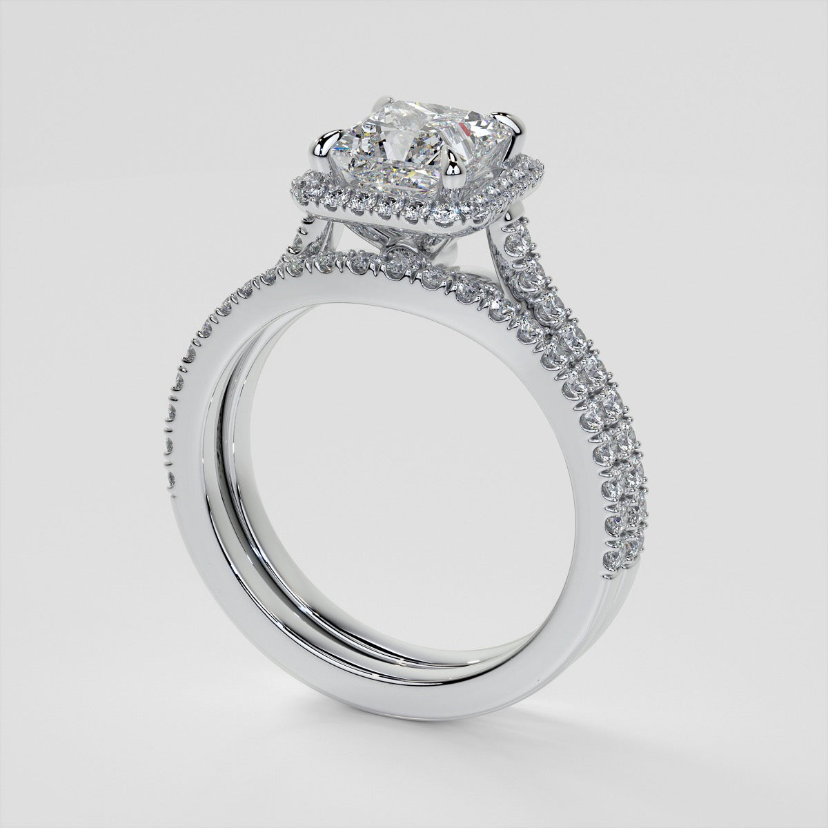 Princess Cut Halo Wedding Set With Accents