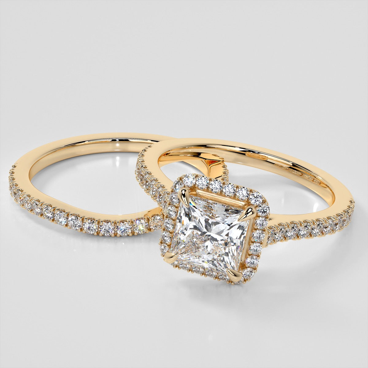 Princess Cut Halo Wedding Set With Accents