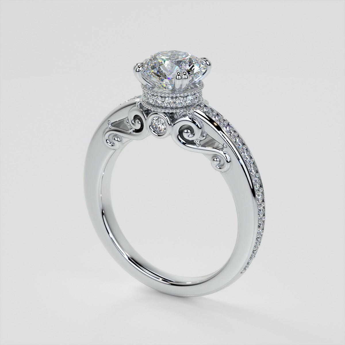 1.5Ct Round Cut Lab Grown Diamond VVS Clarity  |  F-Color Engagement Ring in 18K White Gold