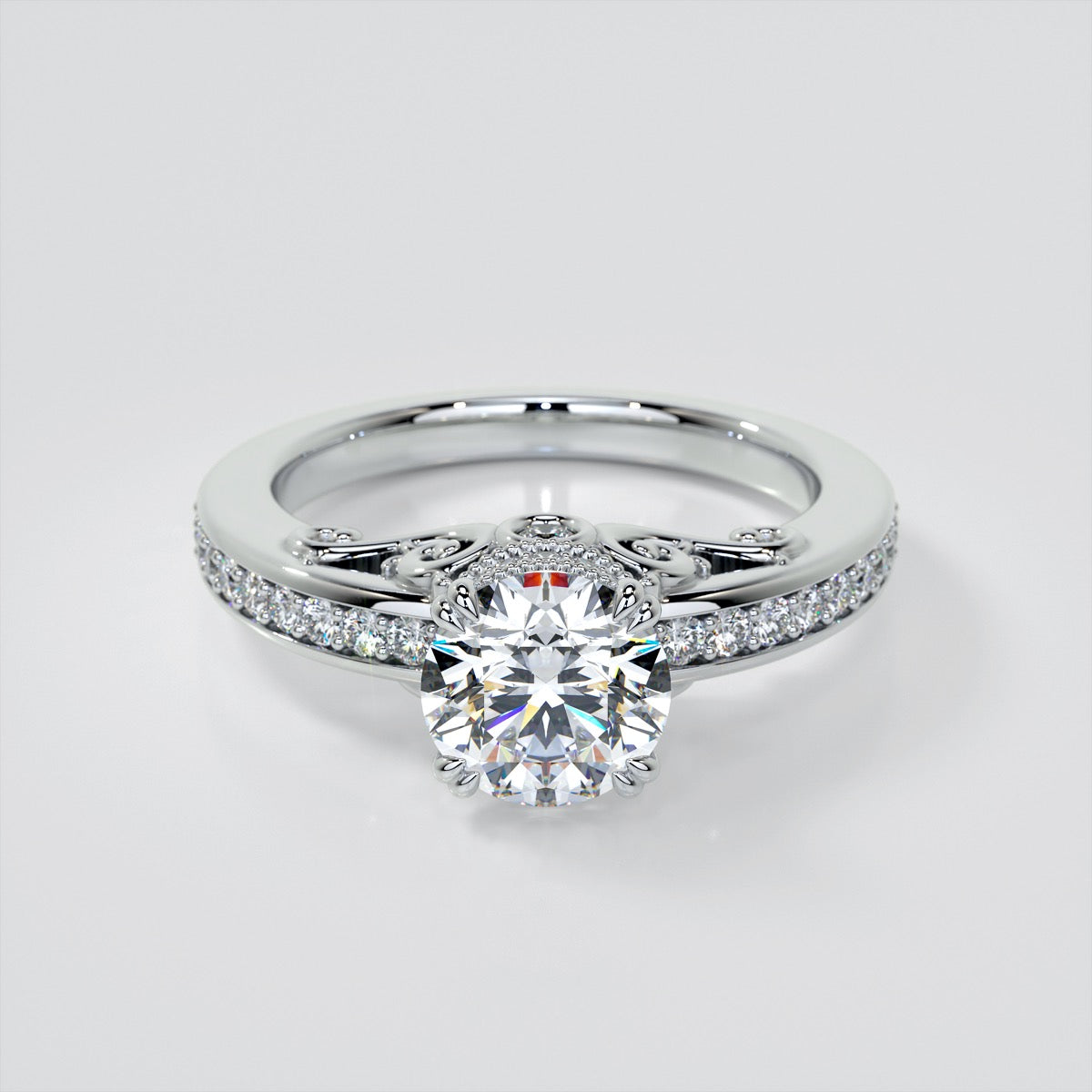 1.5Ct Round Cut Lab Grown Diamond VVS Clarity  |  F-Color Engagement Ring in 18K White Gold