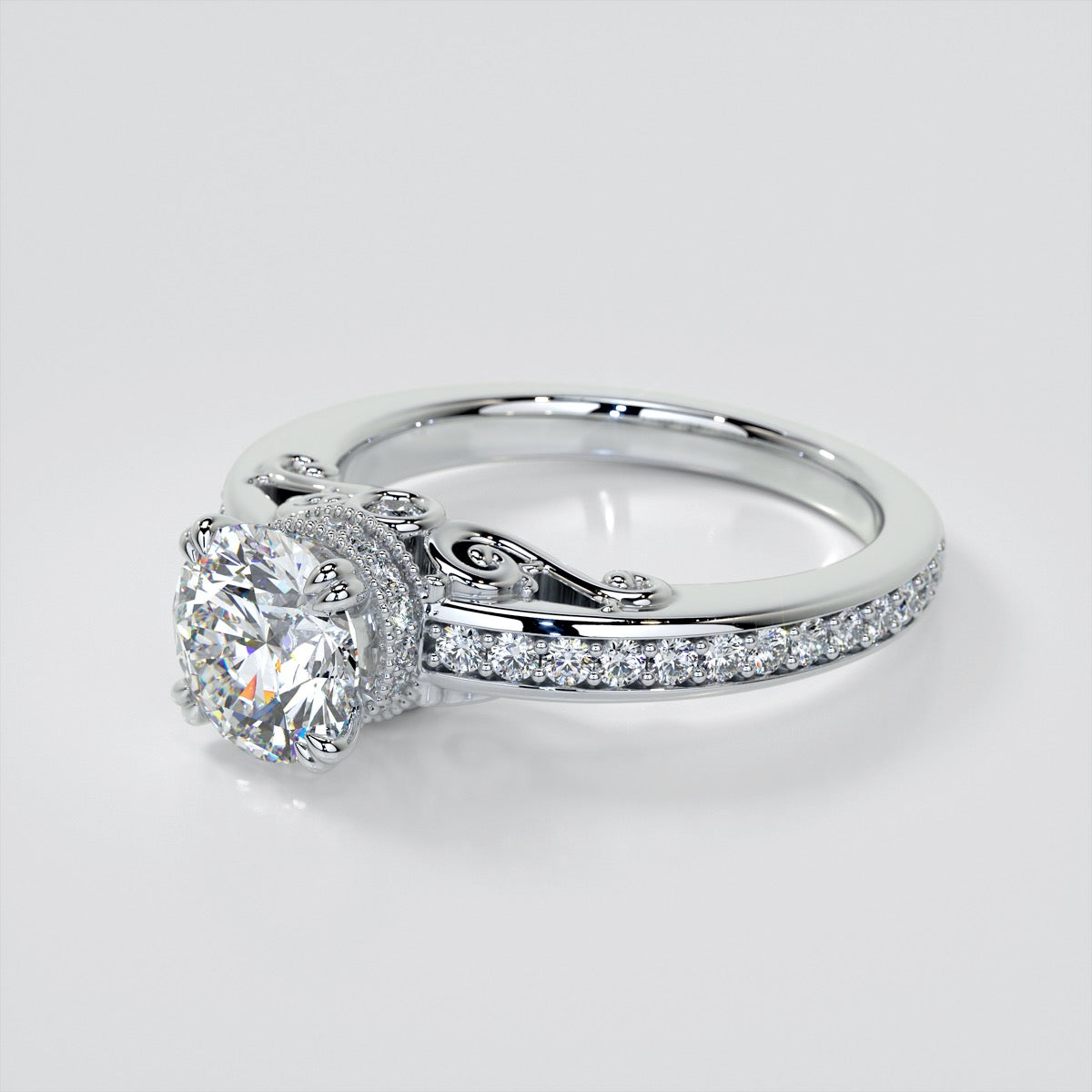 1.5Ct Round Cut Lab Grown Diamond VVS Clarity  |  F-Color Engagement Ring in 18K White Gold