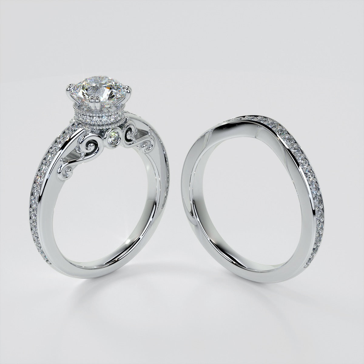 1.5Ct Round Cut Lab Grown Diamond VVS Clarity  |  F-Color Engagement Ring in 18K White Gold
