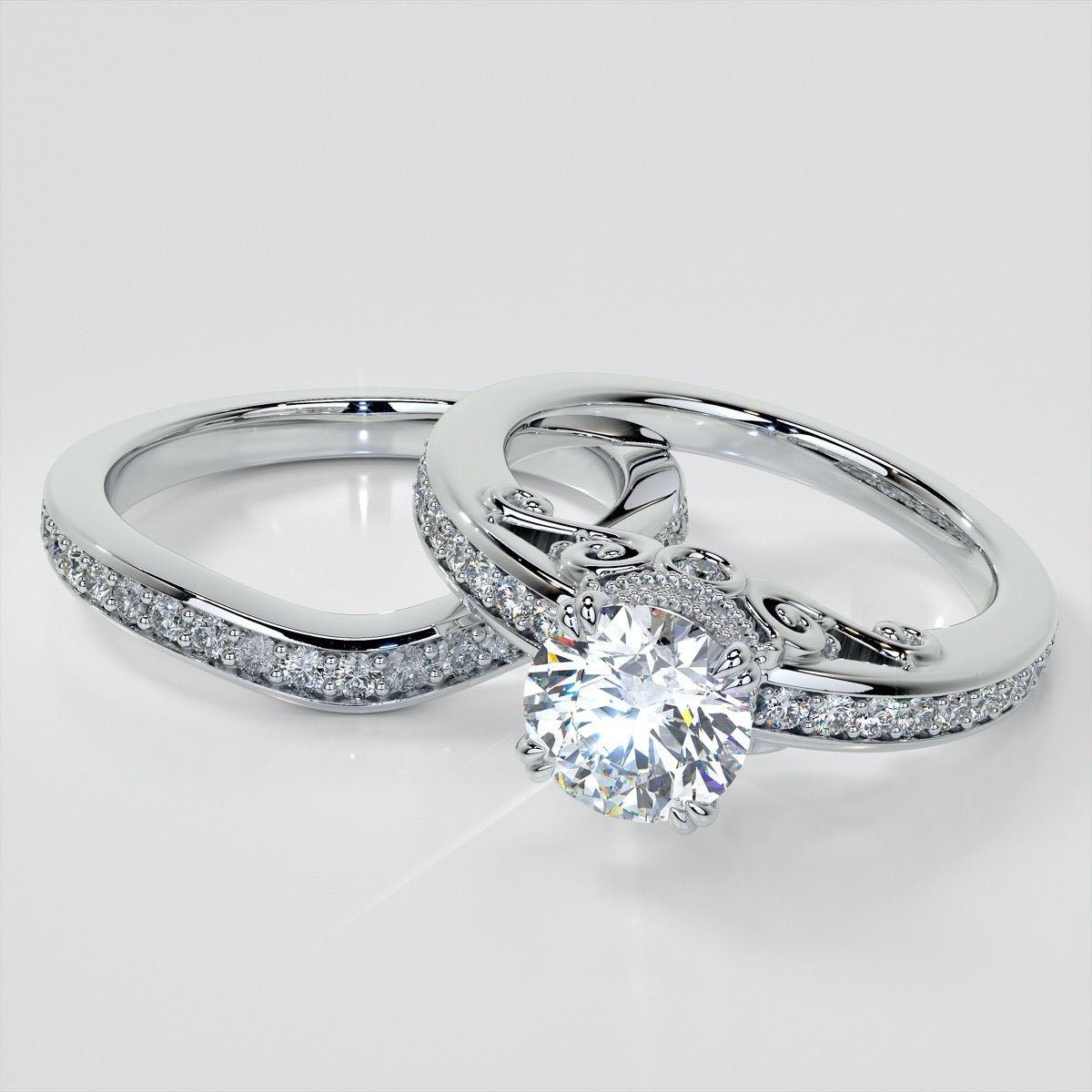 1.5Ct Round Cut Lab Grown Diamond VVS Clarity  |  F-Color Engagement Ring in 18K White Gold