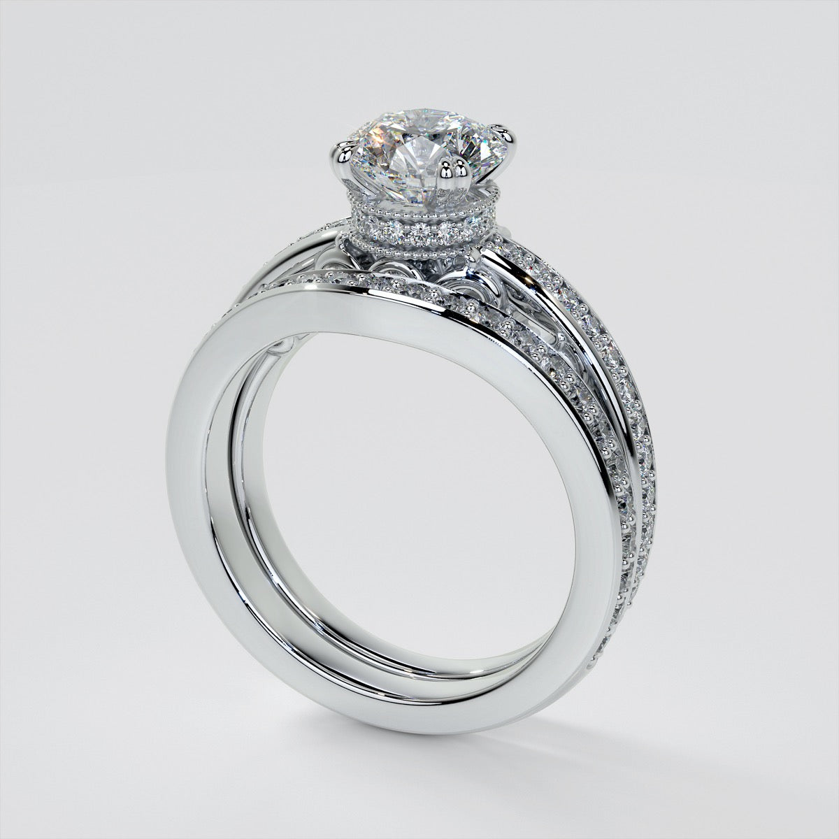 1.5Ct Round Cut Lab Grown Diamond VVS Clarity  |  F-Color Engagement Ring in 18K White Gold