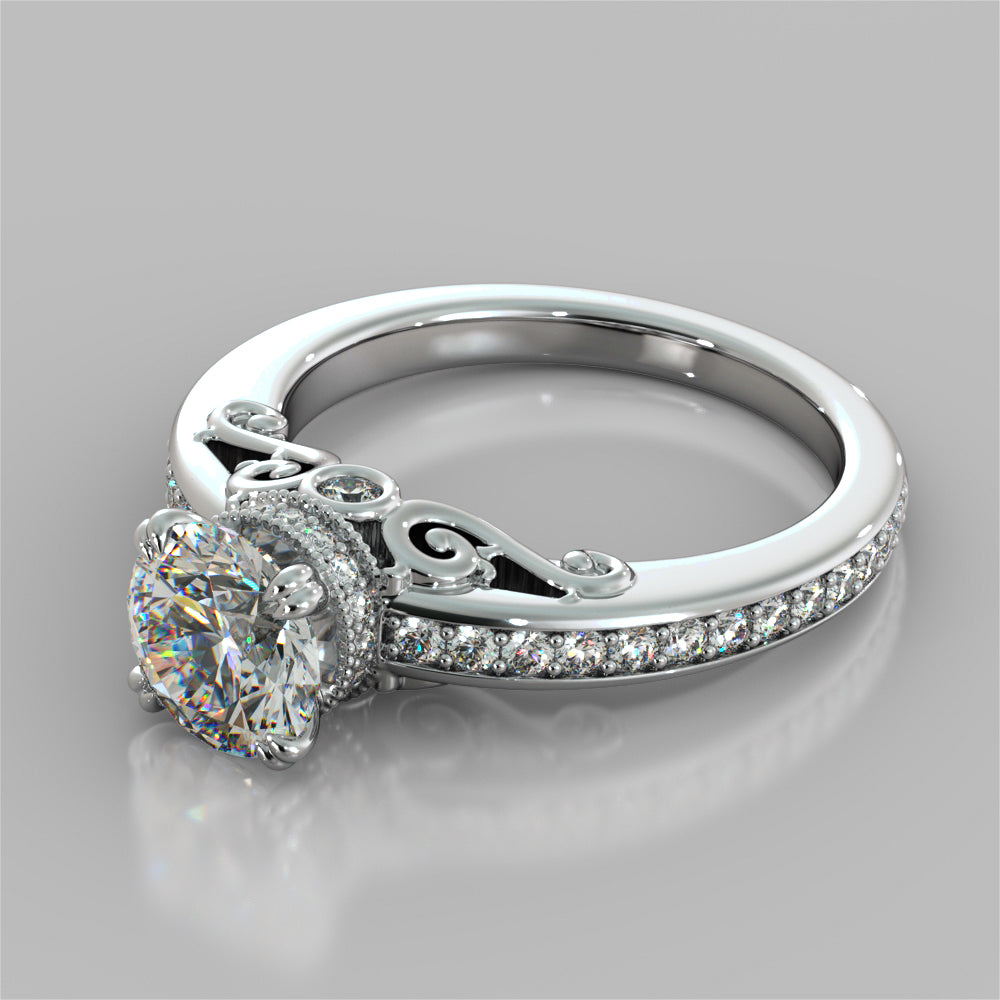 1.5Ct Round Cut Lab Grown Diamond VVS Clarity  |  F-Color Engagement Ring in 18K White Gold