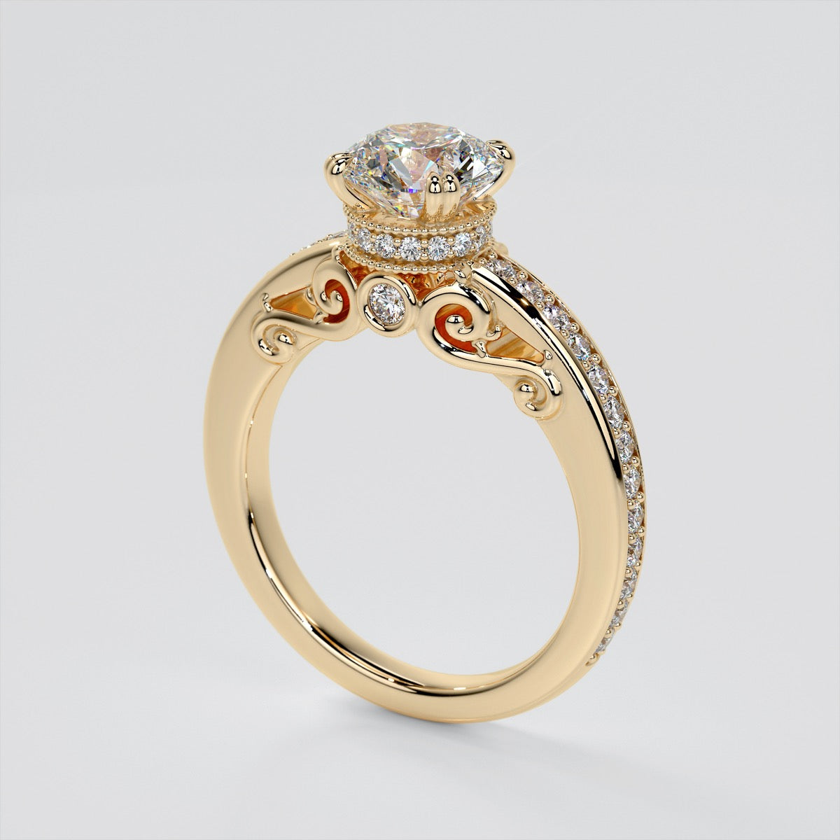 1.5Ct Round Cut Lab Grown Diamond VVS Clarity  |  F-Color Engagement Ring in 18K White Gold
