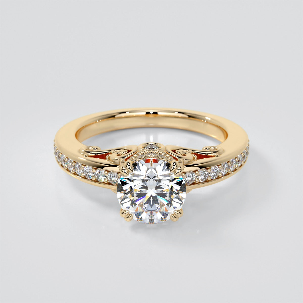 1.5Ct Round Cut Lab Grown Diamond VVS Clarity  |  F-Color Engagement Ring in 18K White Gold