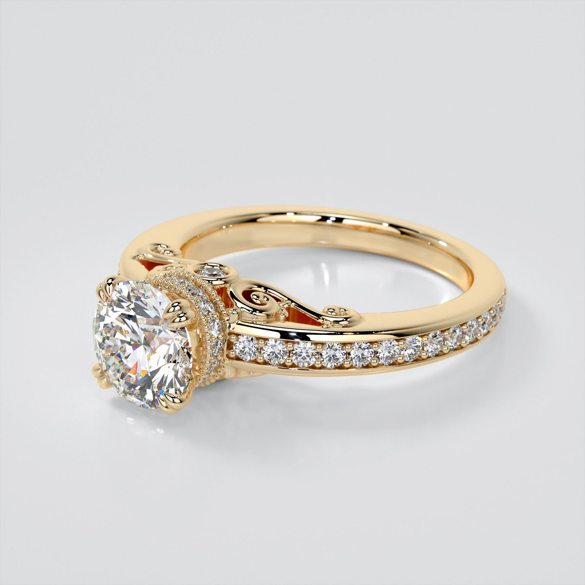 1.5Ct Round Cut Lab Grown Diamond VVS Clarity  |  F-Color Engagement Ring in 18K White Gold