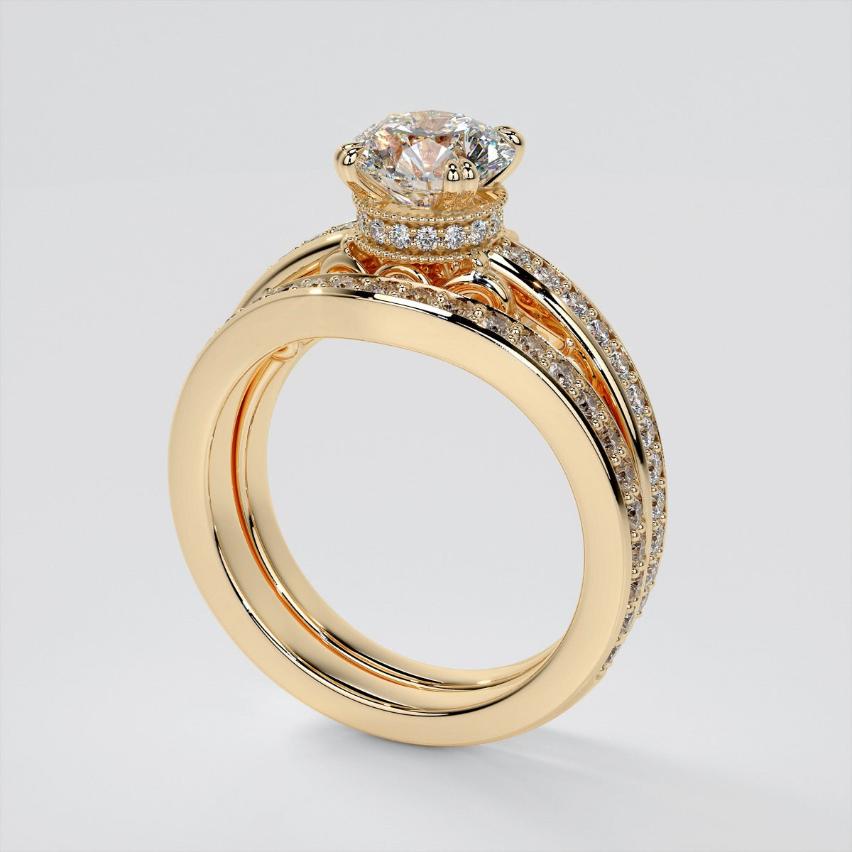 1.5Ct Round Cut Lab Grown Diamond VVS Clarity  |  F-Color Engagement Ring in 18K White Gold