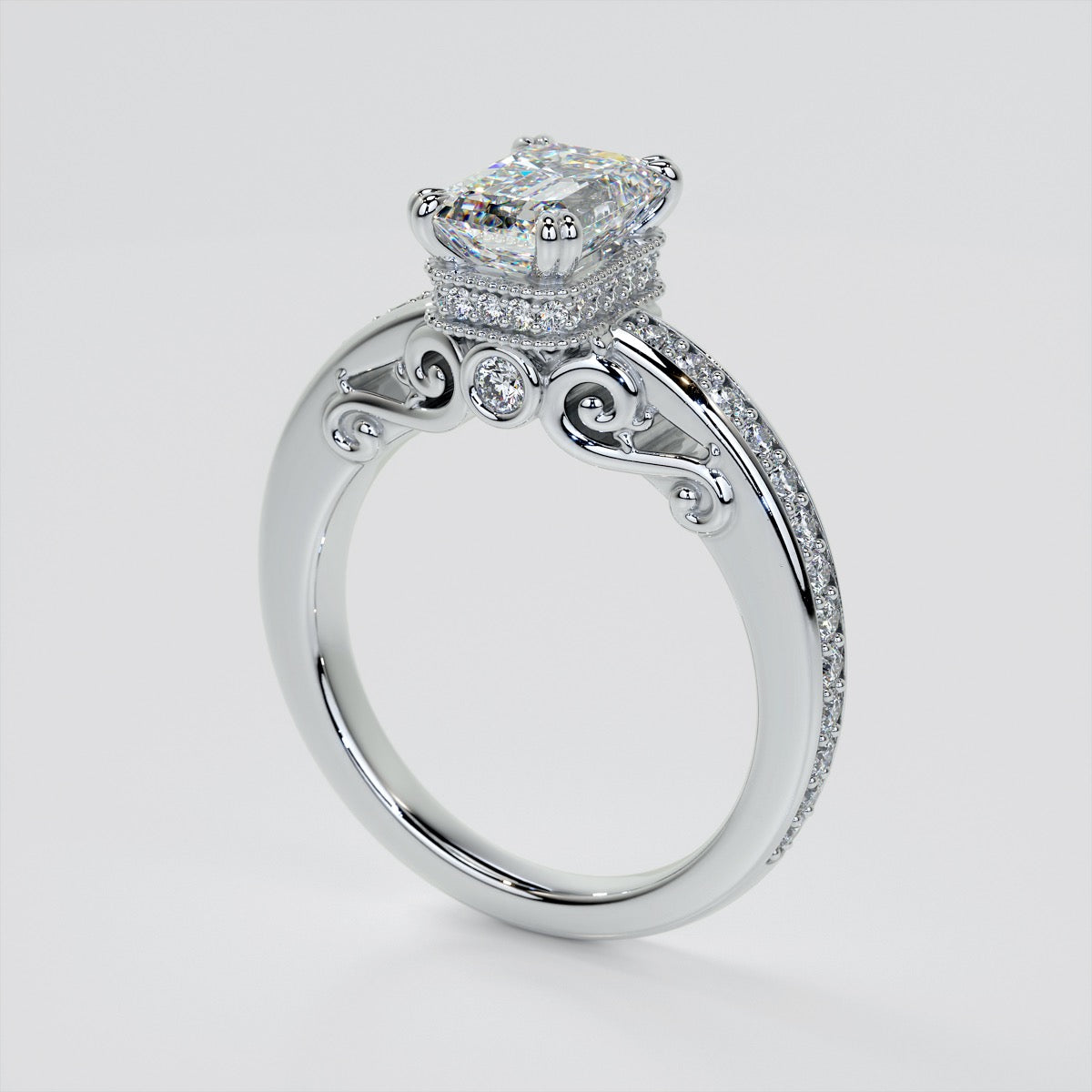 1.5Ct Emerald Cut Lab Grown Diamond VVS Clarity | F-Color Engagement Ring in 18K White Gold