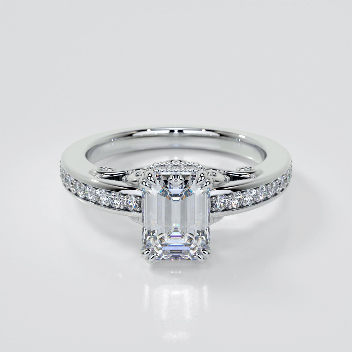 1.5Ct Emerald Cut Lab Grown Diamond VVS Clarity | F-Color Engagement Ring in 18K White Gold