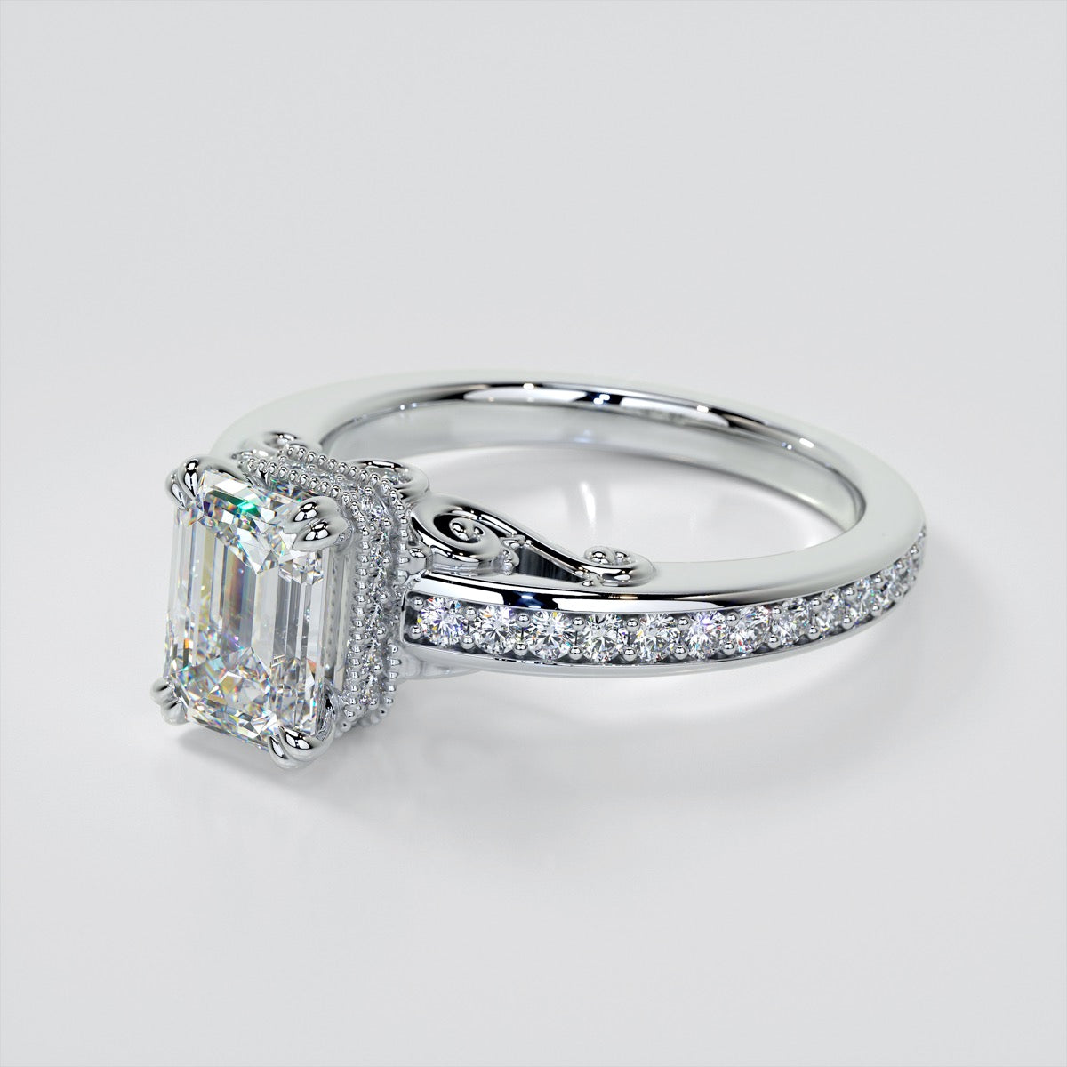 1.5Ct Emerald Cut Lab Grown Diamond VVS Clarity | F-Color Engagement Ring in 18K White Gold