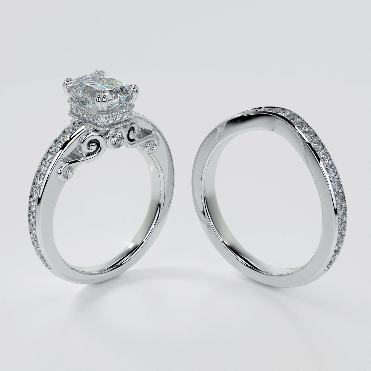 1.5Ct Emerald Cut Lab Grown Diamond VVS Clarity | F-Color Engagement Ring in 18K White Gold