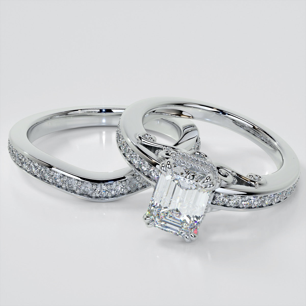 1.5Ct Emerald Cut Lab Grown Diamond VVS Clarity | F-Color Engagement Ring in 18K White Gold