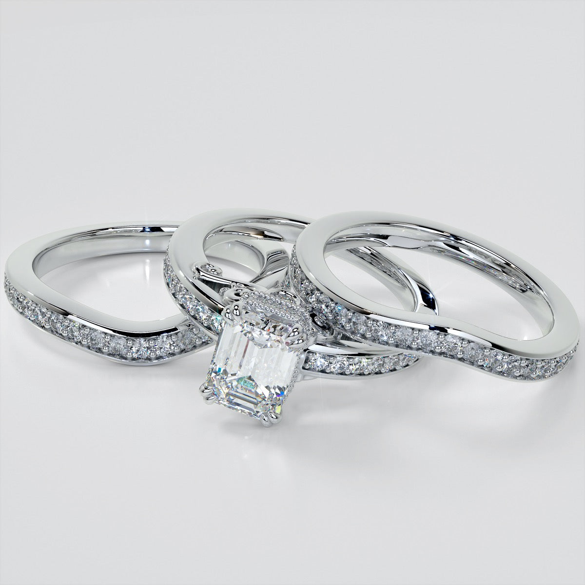 1.5Ct Emerald Cut Lab Grown Diamond VVS Clarity | F-Color Engagement Ring in 18K White Gold