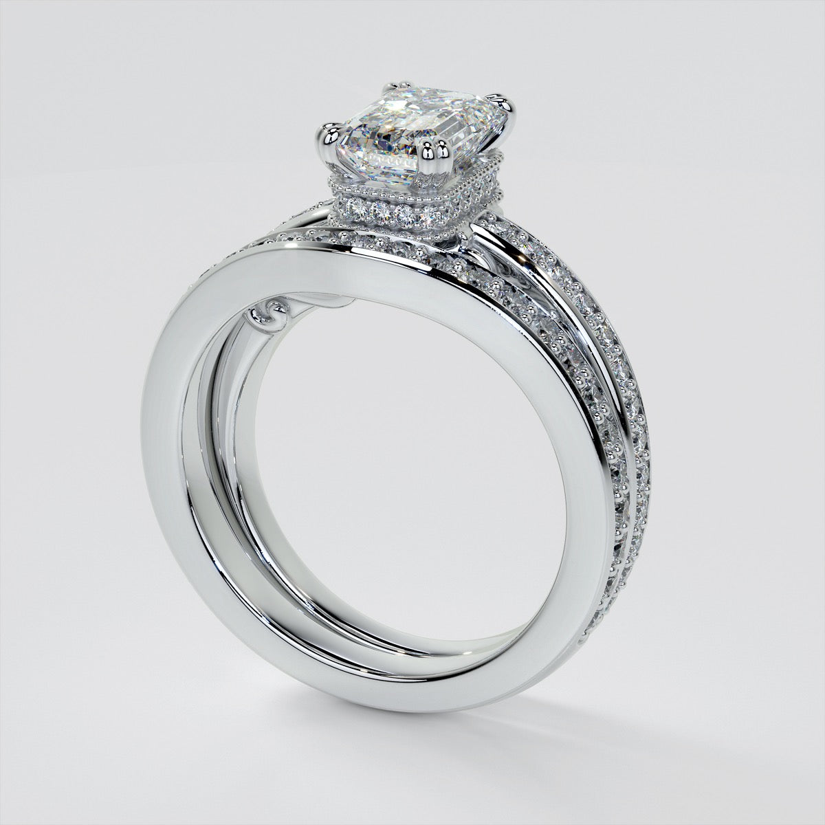 1.5Ct Emerald Cut Lab Grown Diamond VVS Clarity | F-Color Engagement Ring in 18K White Gold