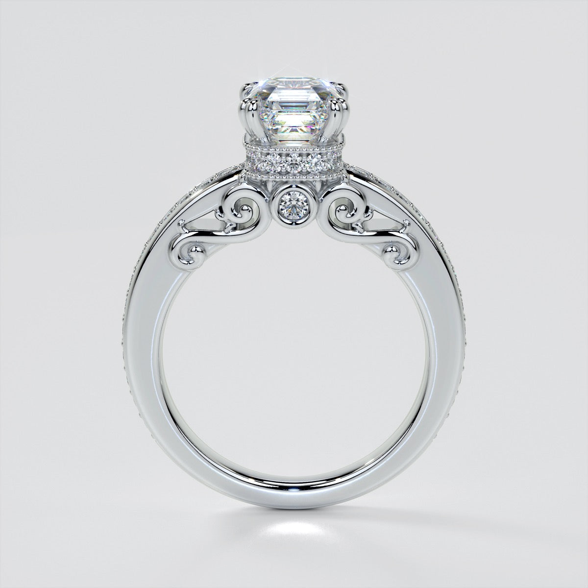 1.5Ct Asscher Cut Lab Grown Diamond VVS Clarity | F-Color Engagement Ring in 18K White Gold