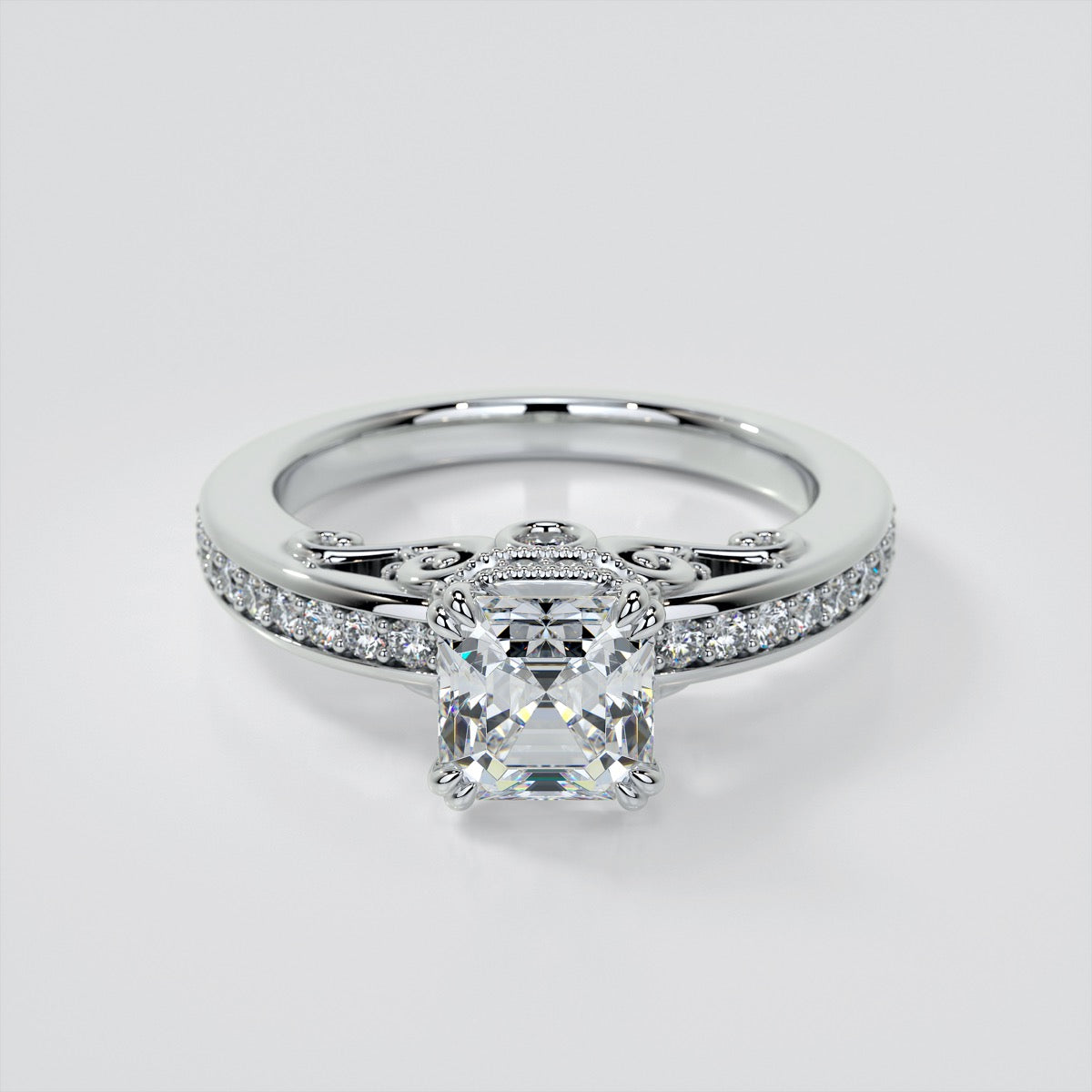 1.5Ct Asscher Cut Lab Grown Diamond VVS Clarity | F-Color Engagement Ring in 18K White Gold