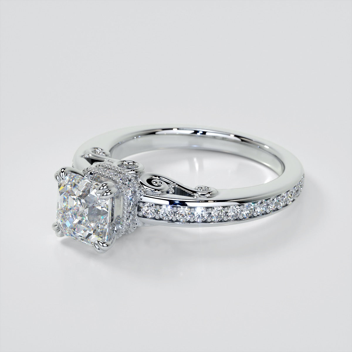 1.5Ct Asscher Cut Lab Grown Diamond VVS Clarity | F-Color Engagement Ring in 18K White Gold