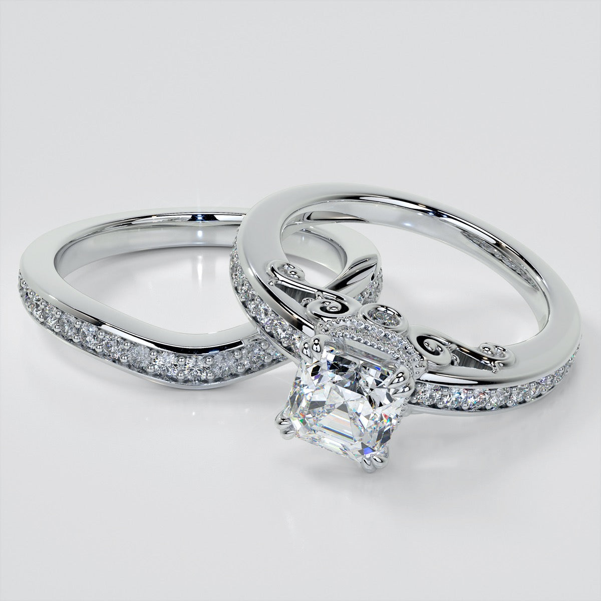 1.5Ct Asscher Cut Lab Grown Diamond VVS Clarity | F-Color Engagement Ring in 18K White Gold