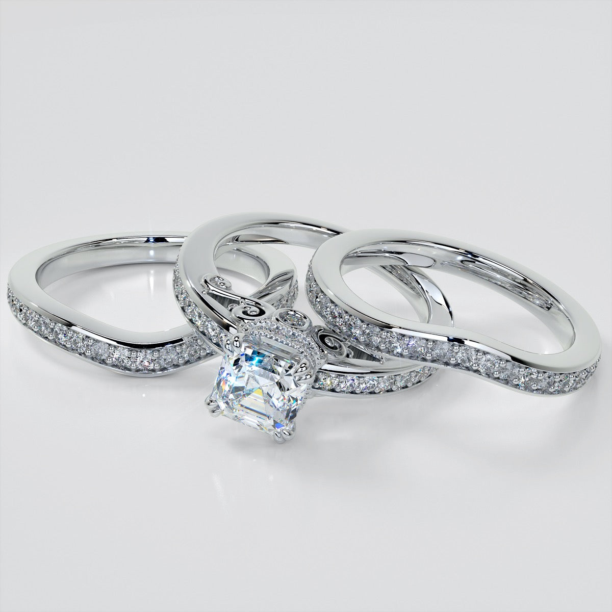 1.5Ct Asscher Cut Lab Grown Diamond VVS Clarity | F-Color Engagement Ring in 18K White Gold