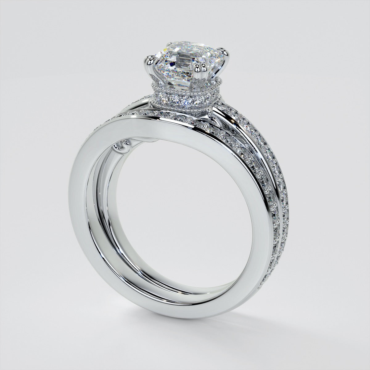 1.5Ct Asscher Cut Lab Grown Diamond VVS Clarity | F-Color Engagement Ring in 18K White Gold