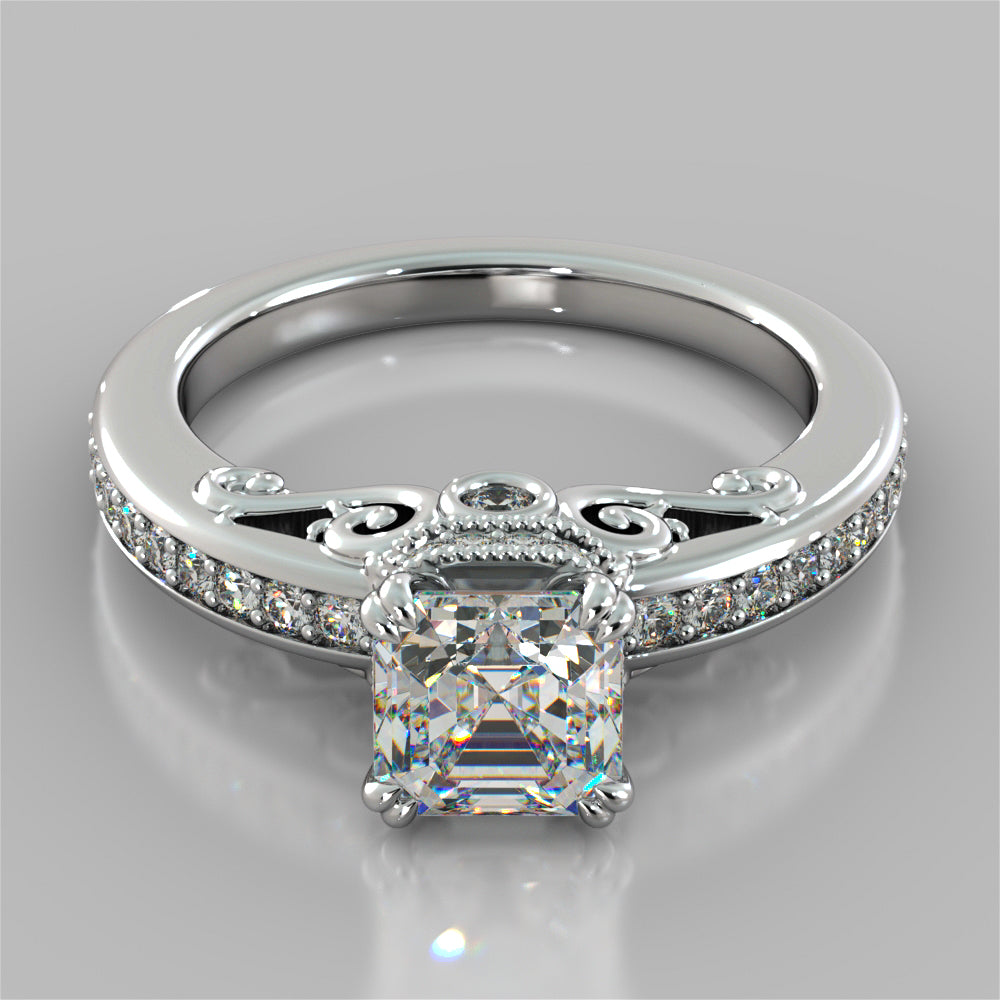 1.5Ct Asscher Cut Lab Grown Diamond VVS Clarity | F-Color Engagement Ring in 18K White Gold
